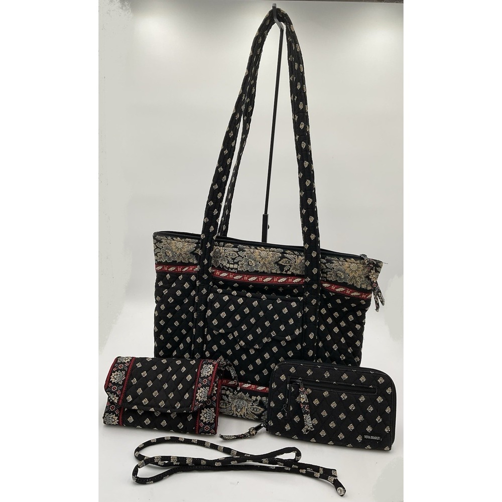Vera Bradley Black And Paisley Vintage Purse Clutch And Matching Wallet Set